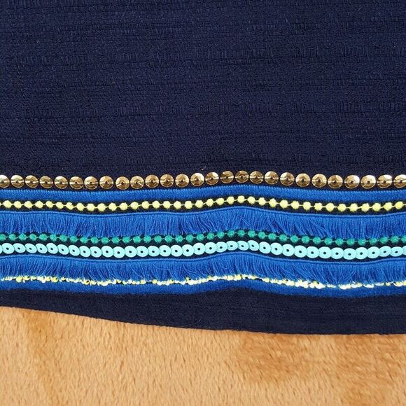TALBOTS Womens Skirt Size 4 Blue Tweed Straight Lined Frayed Sequins Hem Cotton - Picture 2 of 9